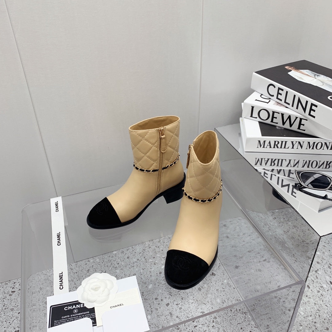 Chanel 2026 Quilted Chain Link Ankle Boots Leather 162183