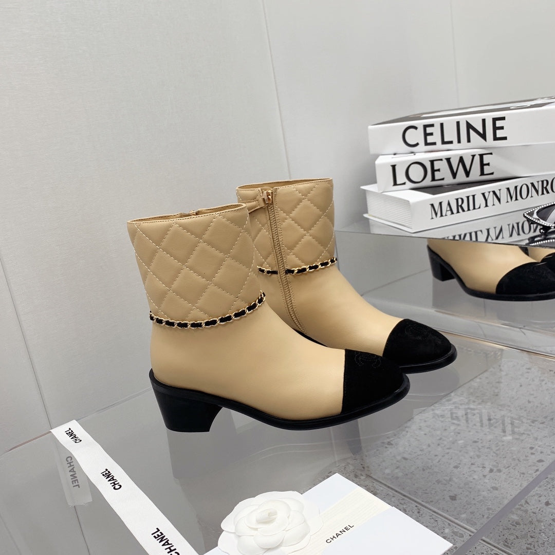 Chanel 2026 Quilted Chain Link Ankle Boots Leather 162183