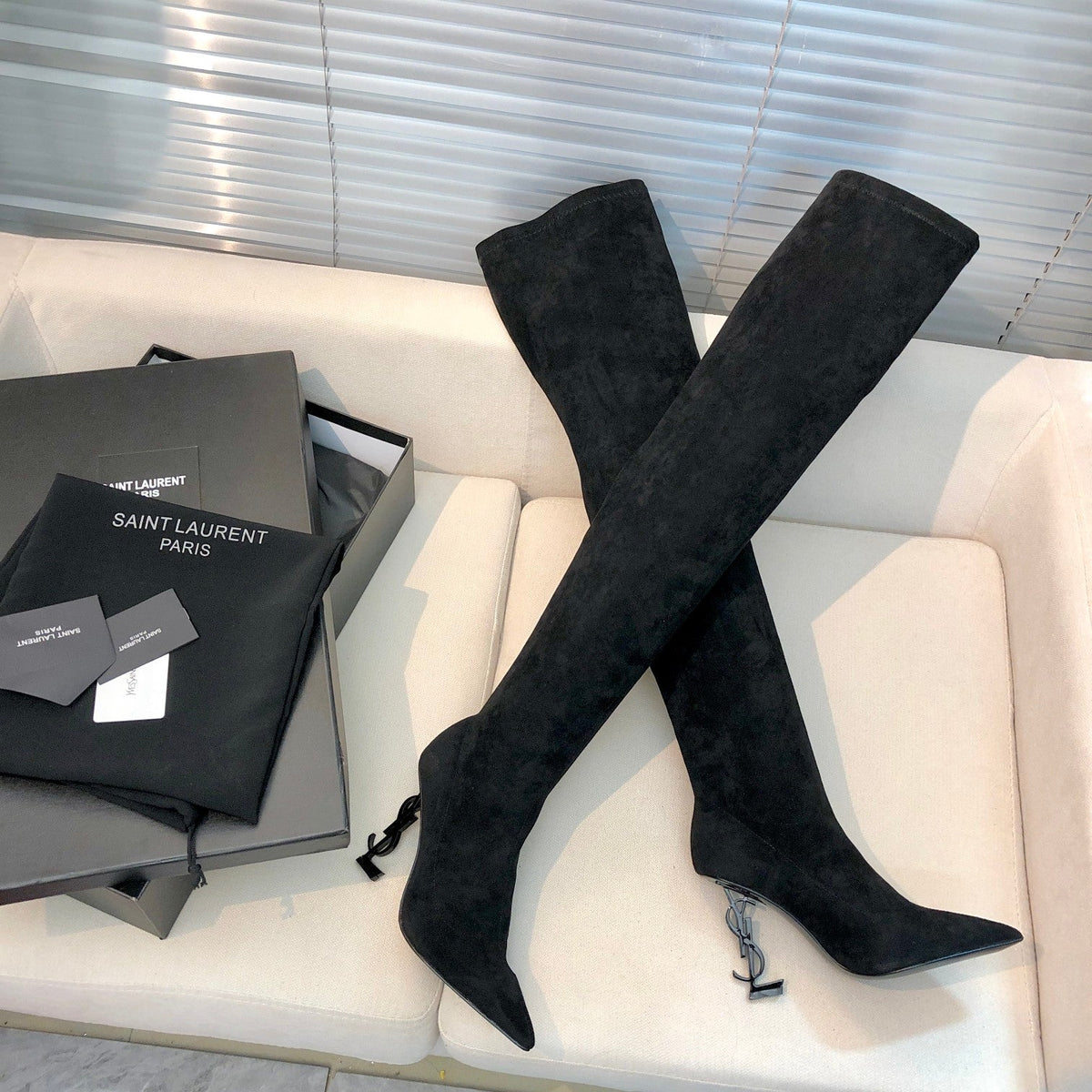 OPYUM THIGH HIGH BOOTS IN BLACK VELVET