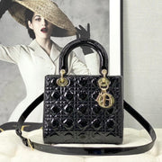 medium lady 24 black patent calfskin