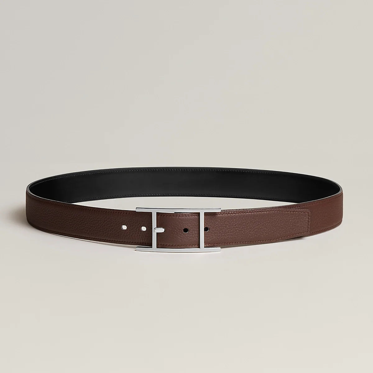 HM Silver Quentin Reversible 32mm Belt Black Chocolate Leather 187794