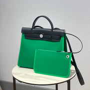 Herbag 31 Toile Green Canvas Black Cowhide Leather