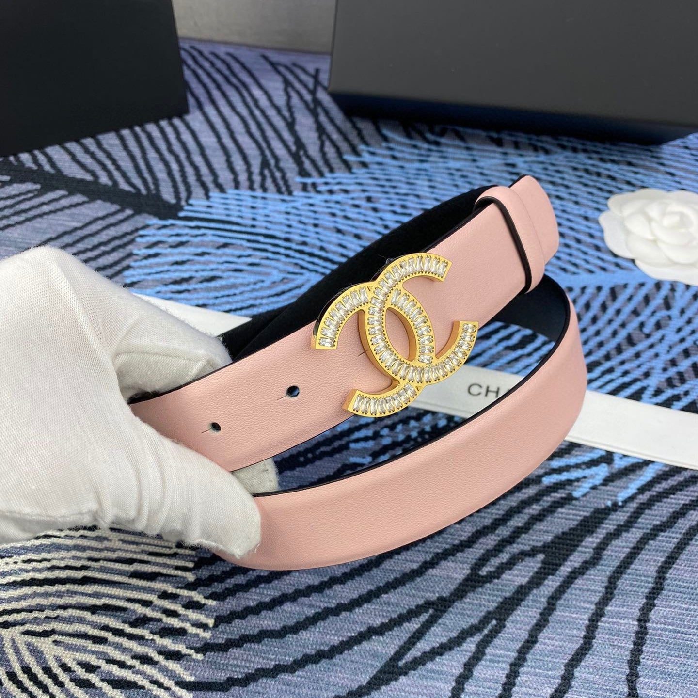 CC Women's Belt 3.0CM Pink Cowhide 615095