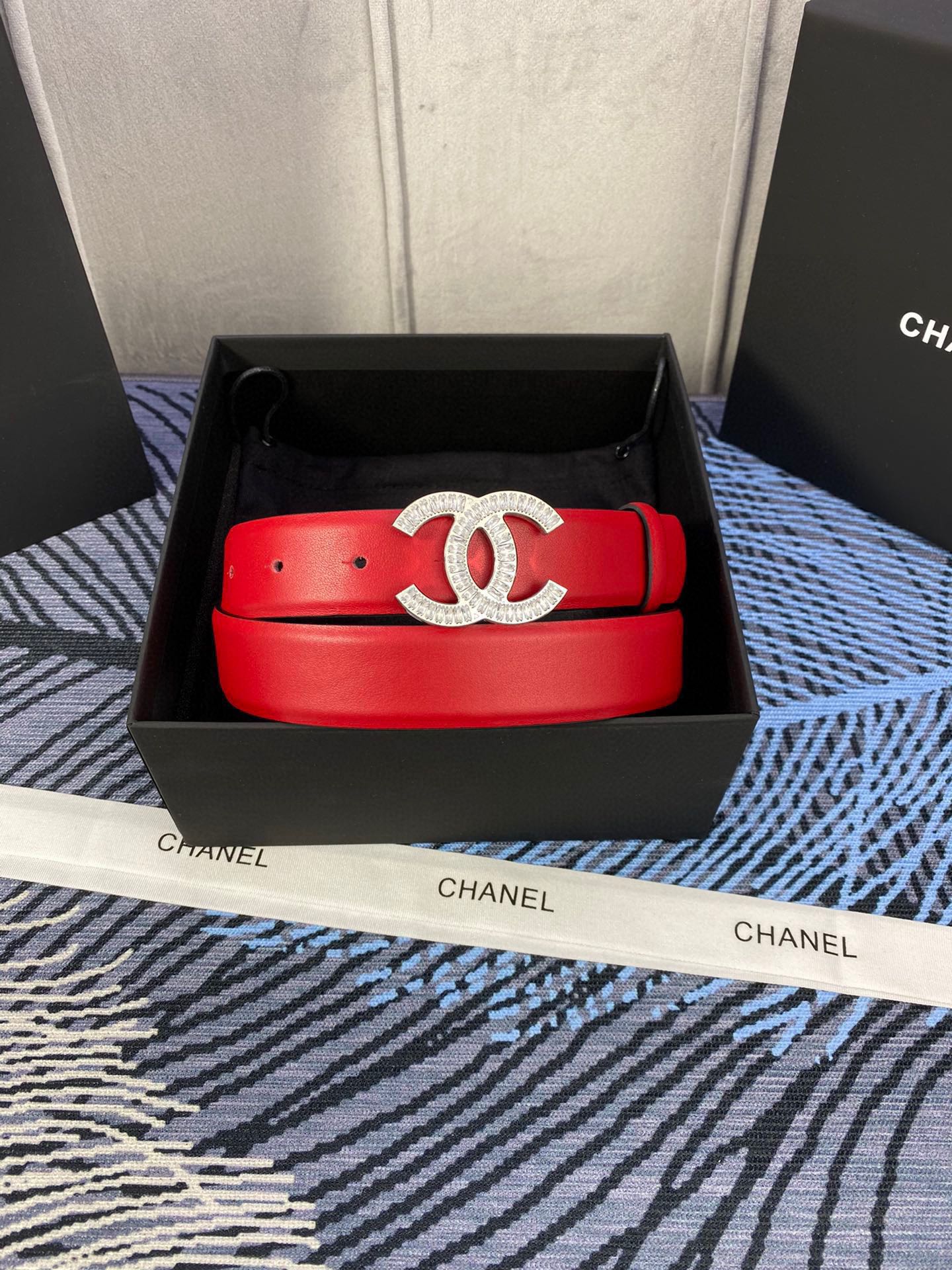CC Women's Belt 3.0CM Red Cowhide 615099