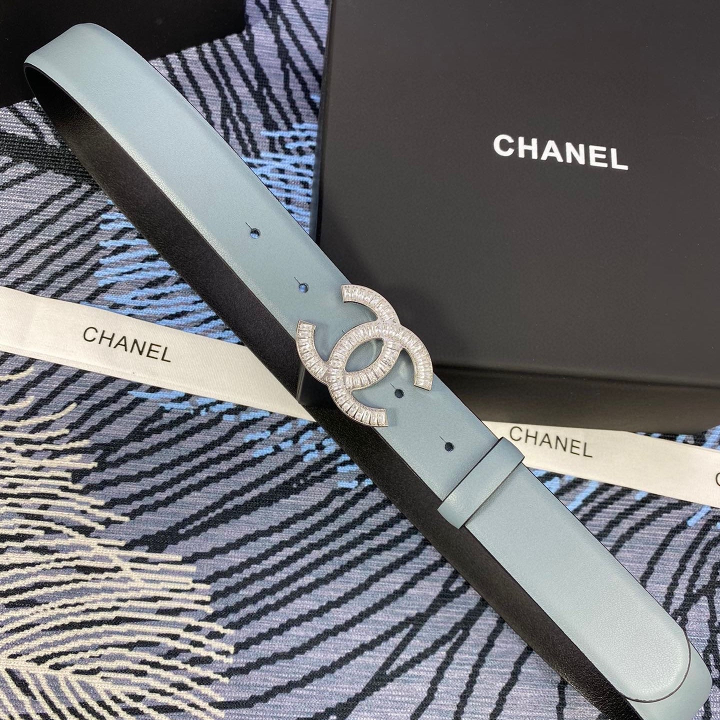 CC Women's Belt 3.0CM Light Blue Cowhide 615102