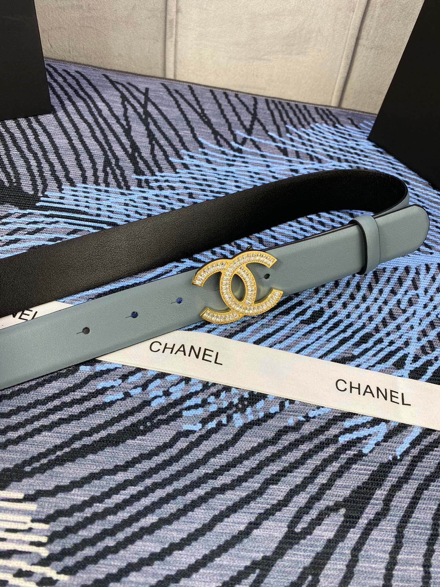 CC Women's Belt 3.0CM Light Blue Cowhide 615102