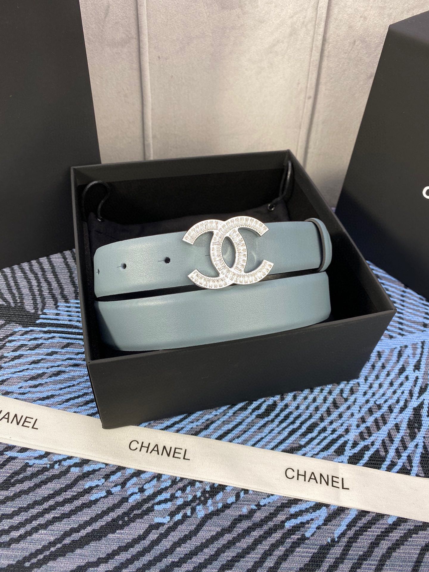 CC Women's Belt 3.0CM Light Blue Cowhide 615102