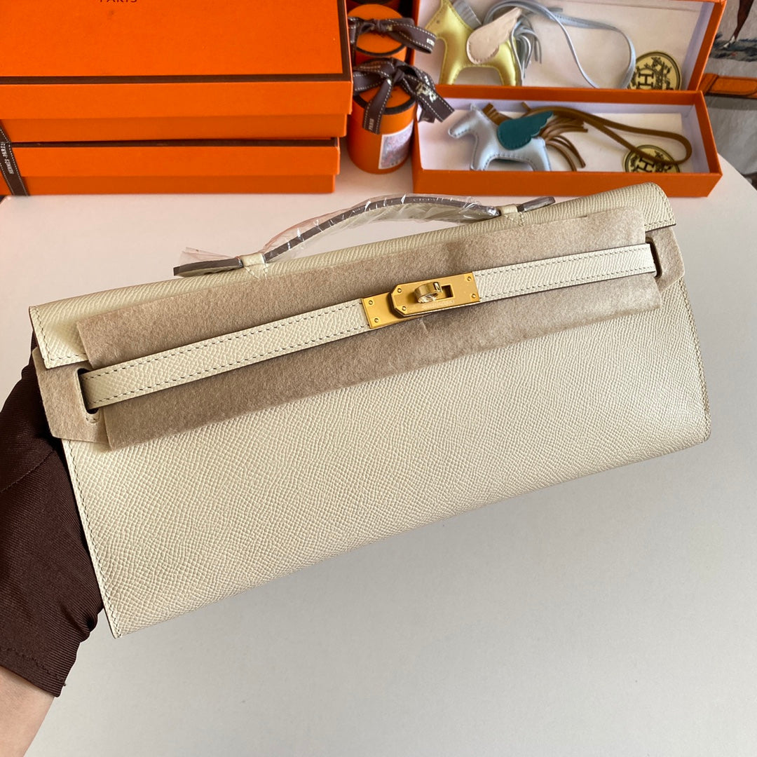 HM Kelly Cut 31 Ivory Epsom Leather Gold Hardware 229047
