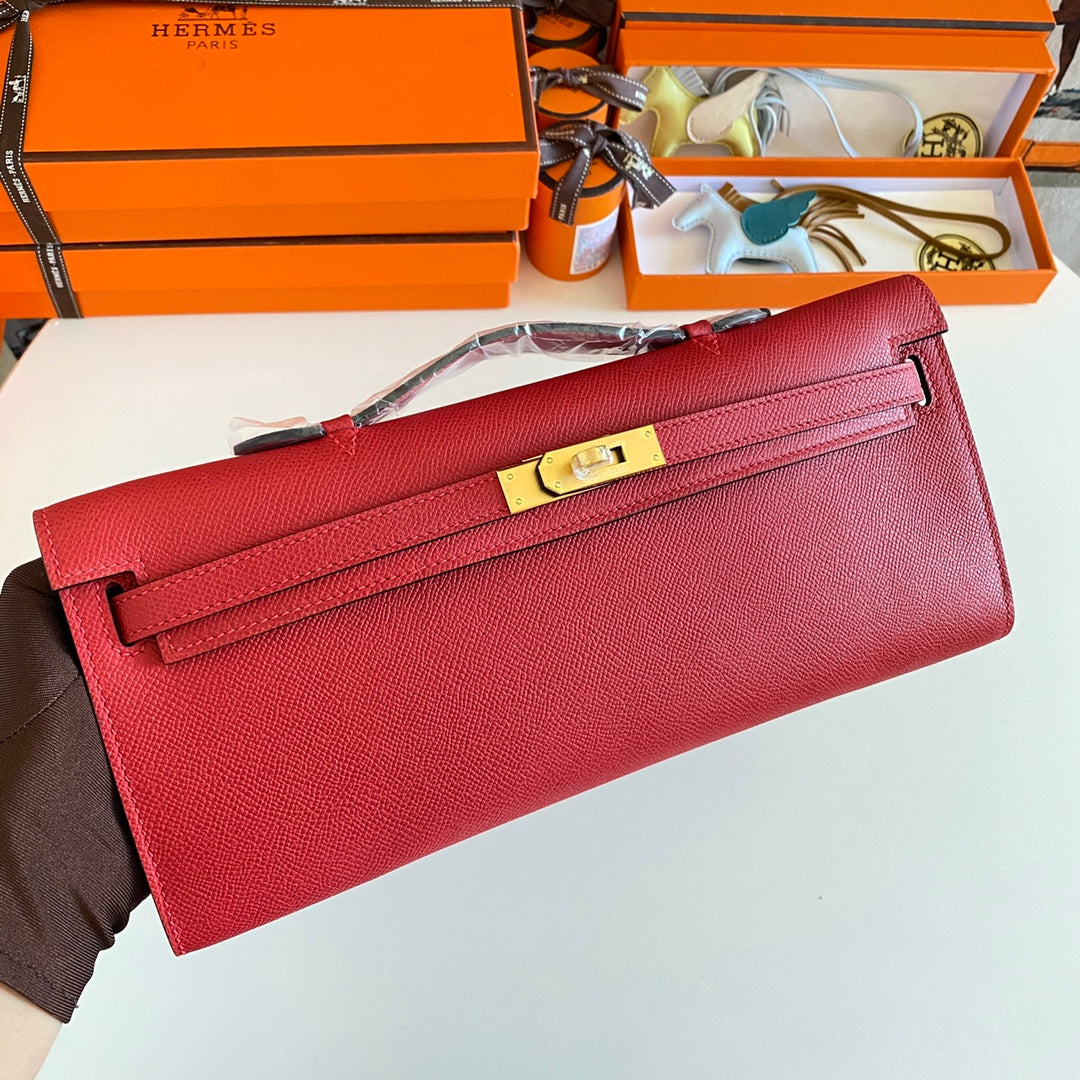 HM Kelly Cut 31 Red Epsom Leather Gold Hardware 229051