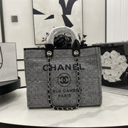 CC Deauville Tweed Bag Black Leather Silver Hardware 8