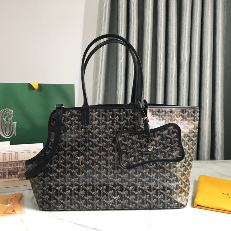 CHIEN GRIS BAG 33 IN BLACK GOYARDINE CANVAS CALFSKIN TRIM