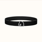 BOUCLE BELT BUCKLE & REVERSIBLE BLACK AND WHITE LEATHER STRAP 38MM SILVER HARDWARE