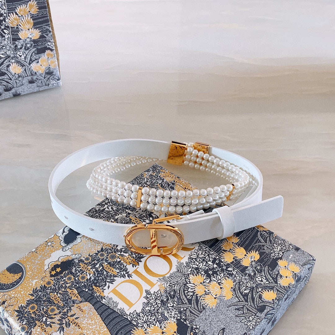 Dior 2026 Glass Bead Embellished Belt 2.0cm Smooth Calfskin