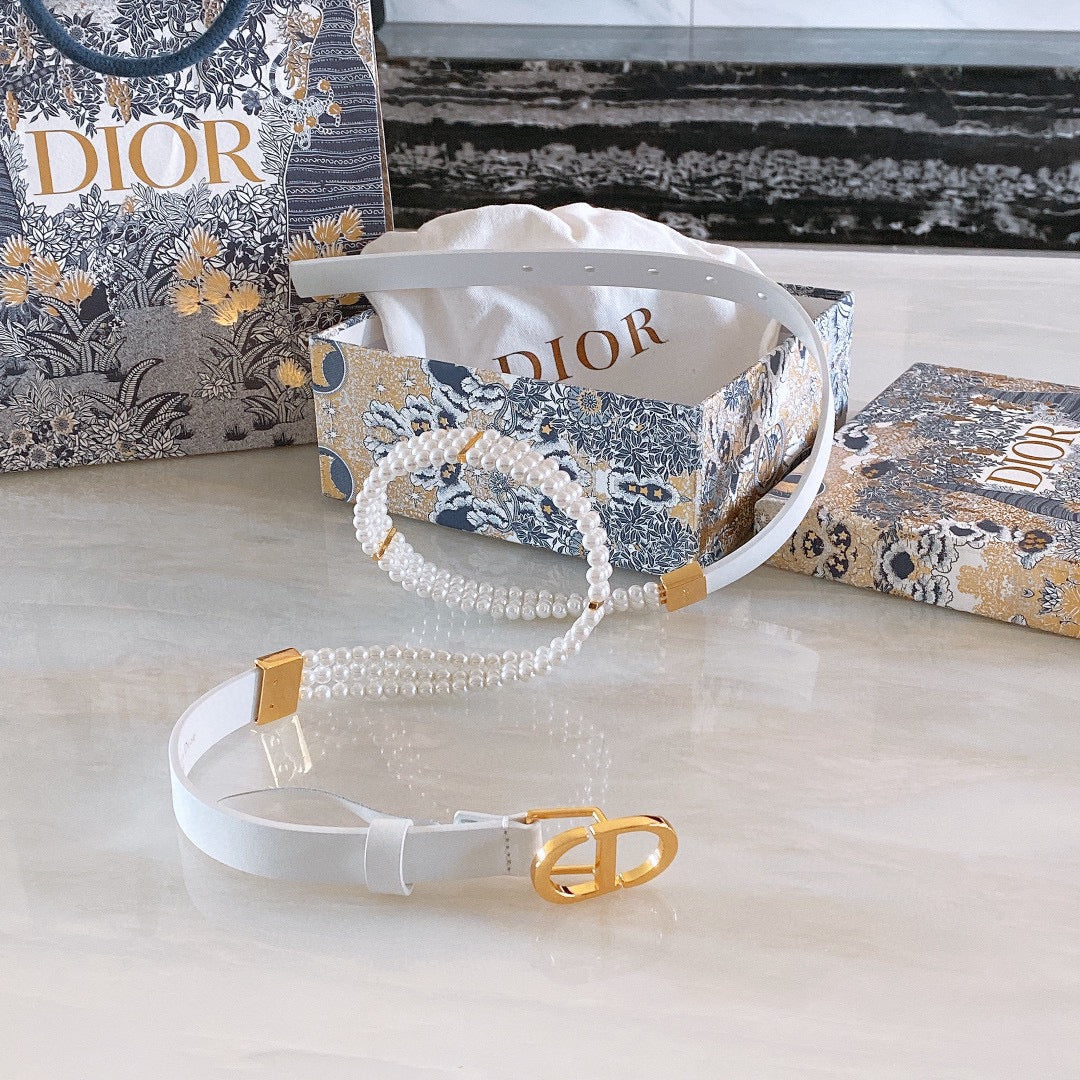 Dior 2026 Glass Bead Embellished Belt 2.0cm Smooth Calfskin