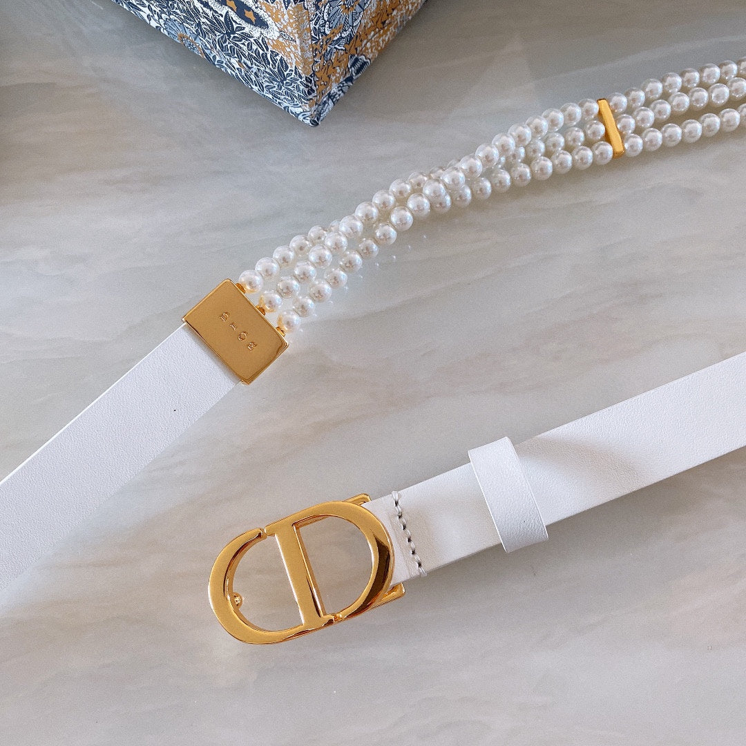 Dior 2026 Glass Bead Embellished Belt 2.0cm Smooth Calfskin