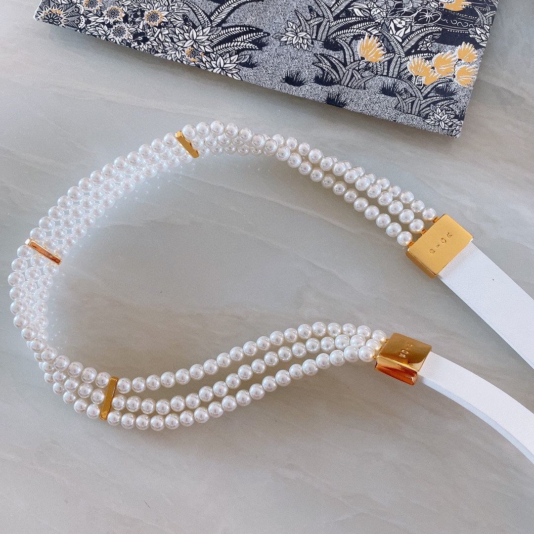 Dior 2026 Glass Bead Embellished Belt 2.0cm Smooth Calfskin