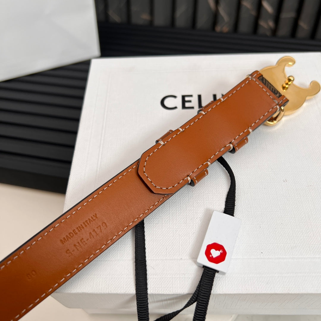 CEL 25mm Triomphe Belt in Taurillon Brown Black Canvas 176291
