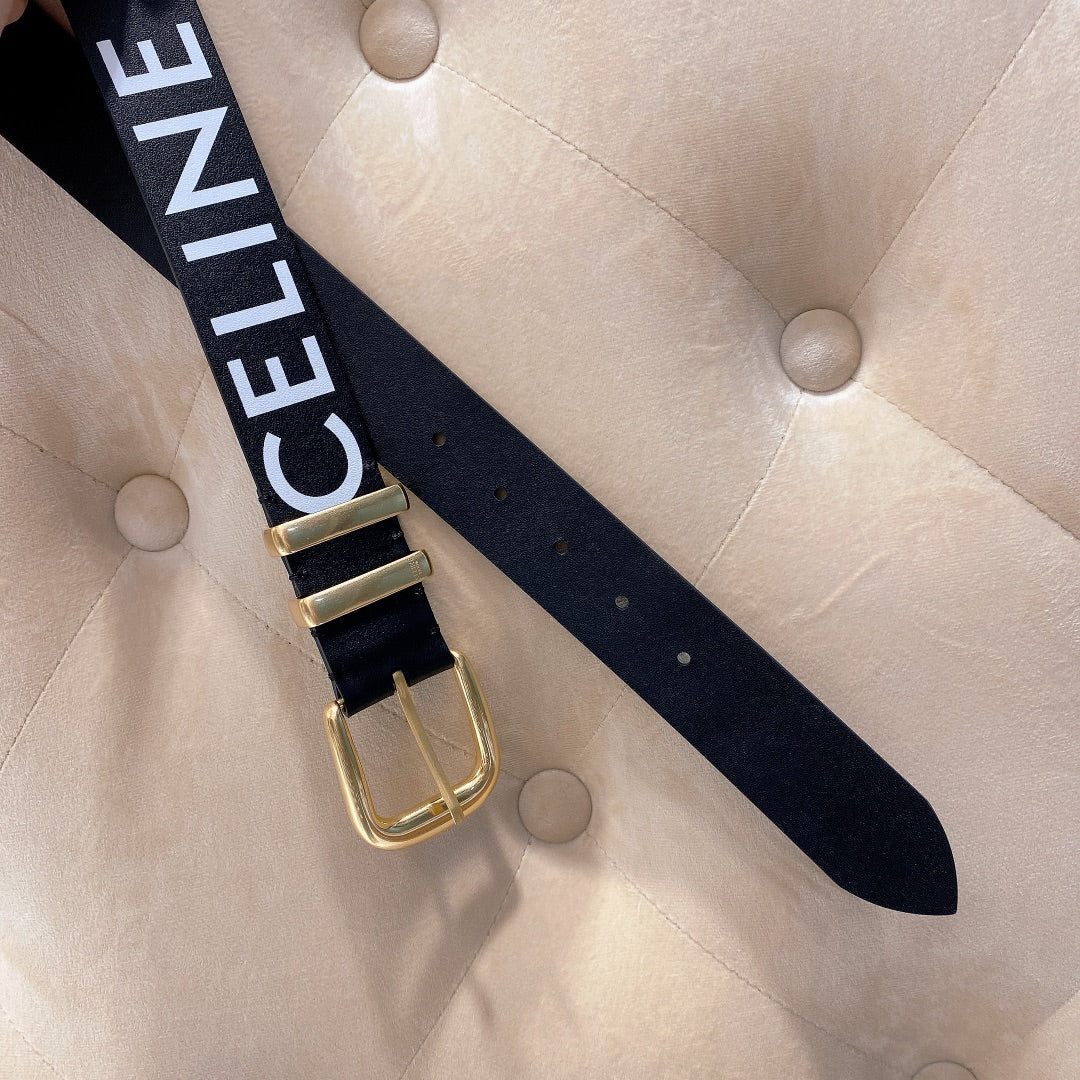 Celine 2026 Western Belt 40mm Black White Leather 195616