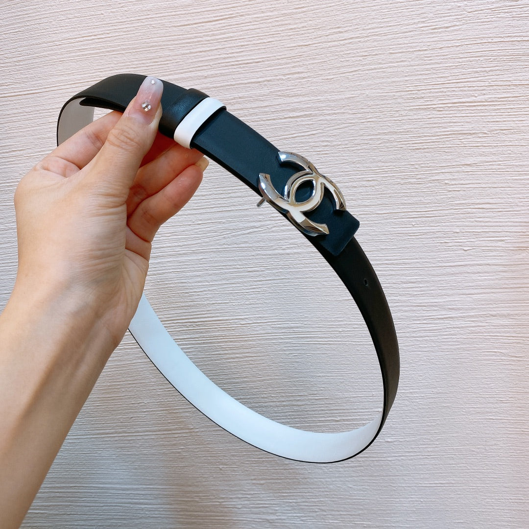 CC Women's Belt 3.0CM Black White Sliver Buckle 176395