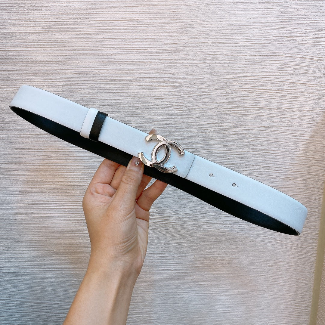 CC Women's Belt 3.0CM Black White Sliver Buckle 176395