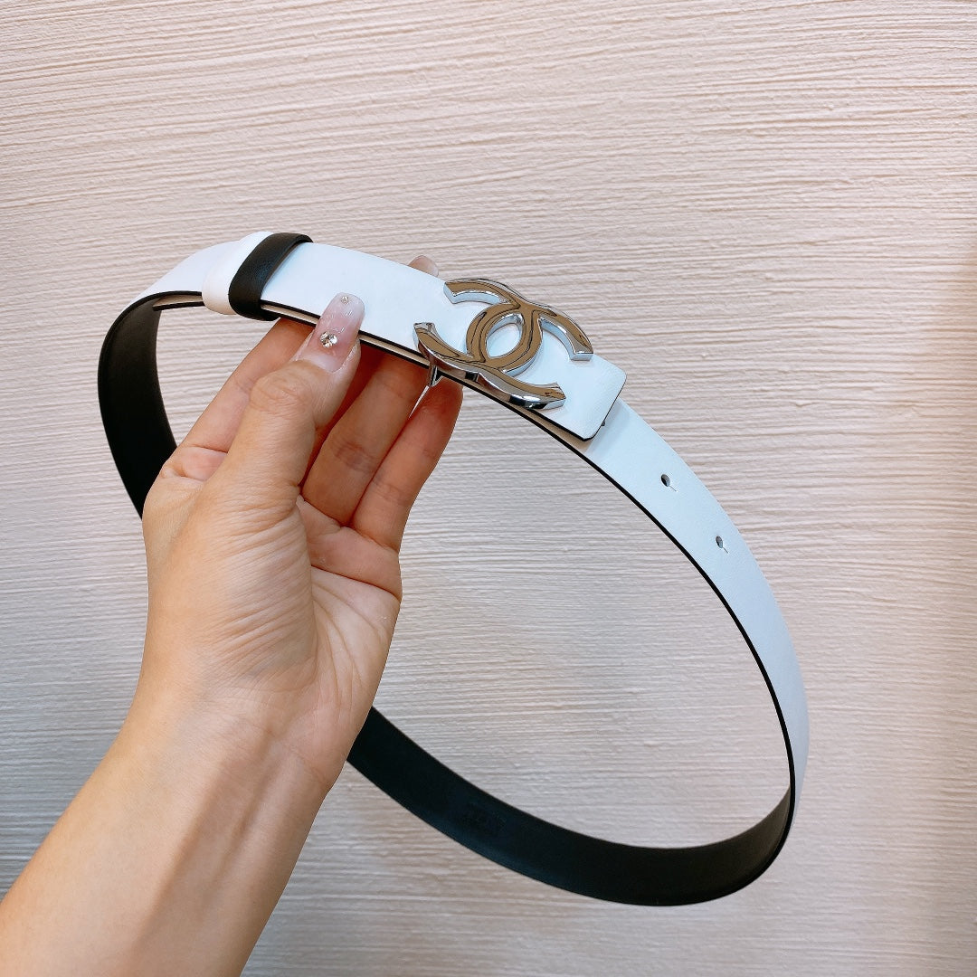 CC Women's Belt 3.0CM Black White Sliver Buckle 176395