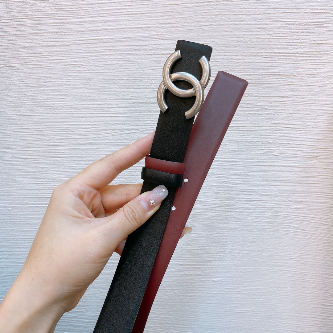 CC Women's Belt 3.0CM Black Red Sliver Buckle 176395