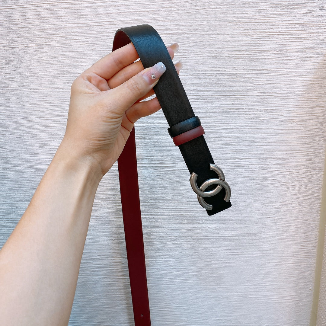 CC Women's Belt 3.0CM Black Red Sliver Buckle 176395
