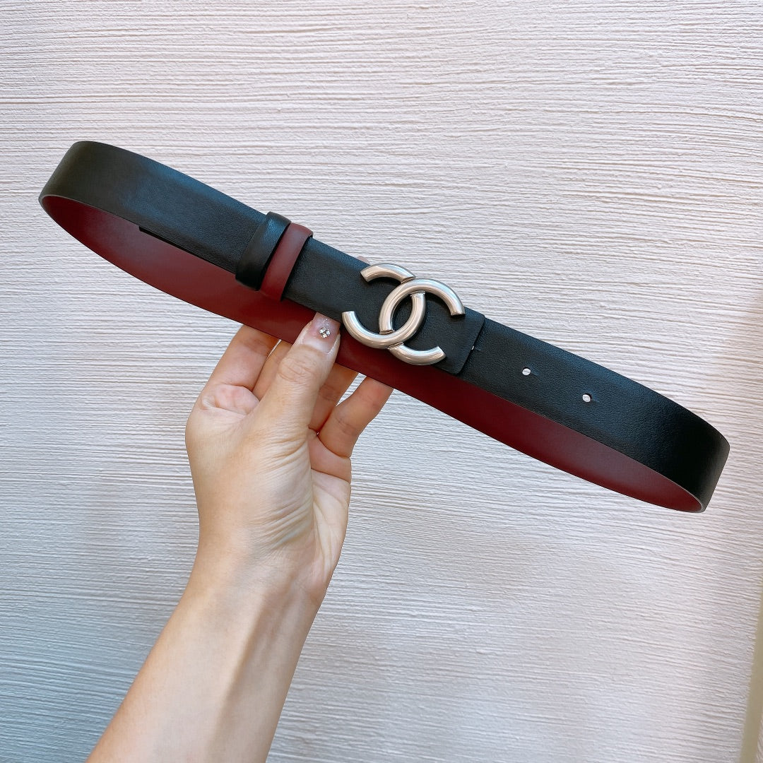 CC Women's Belt 3.0CM Black Red Sliver Buckle 176395