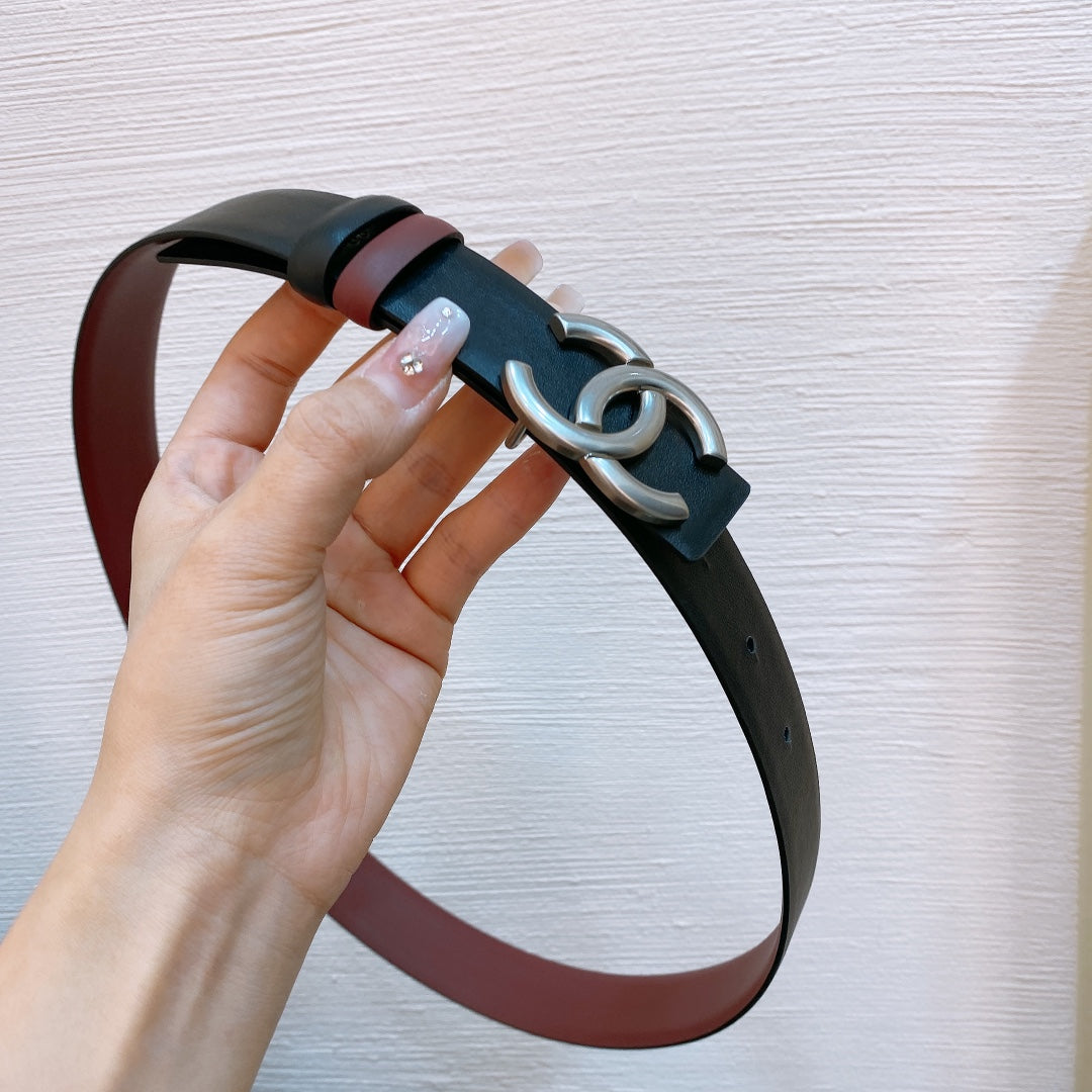 CC Women's Belt 3.0CM Black Red Sliver Buckle 176395