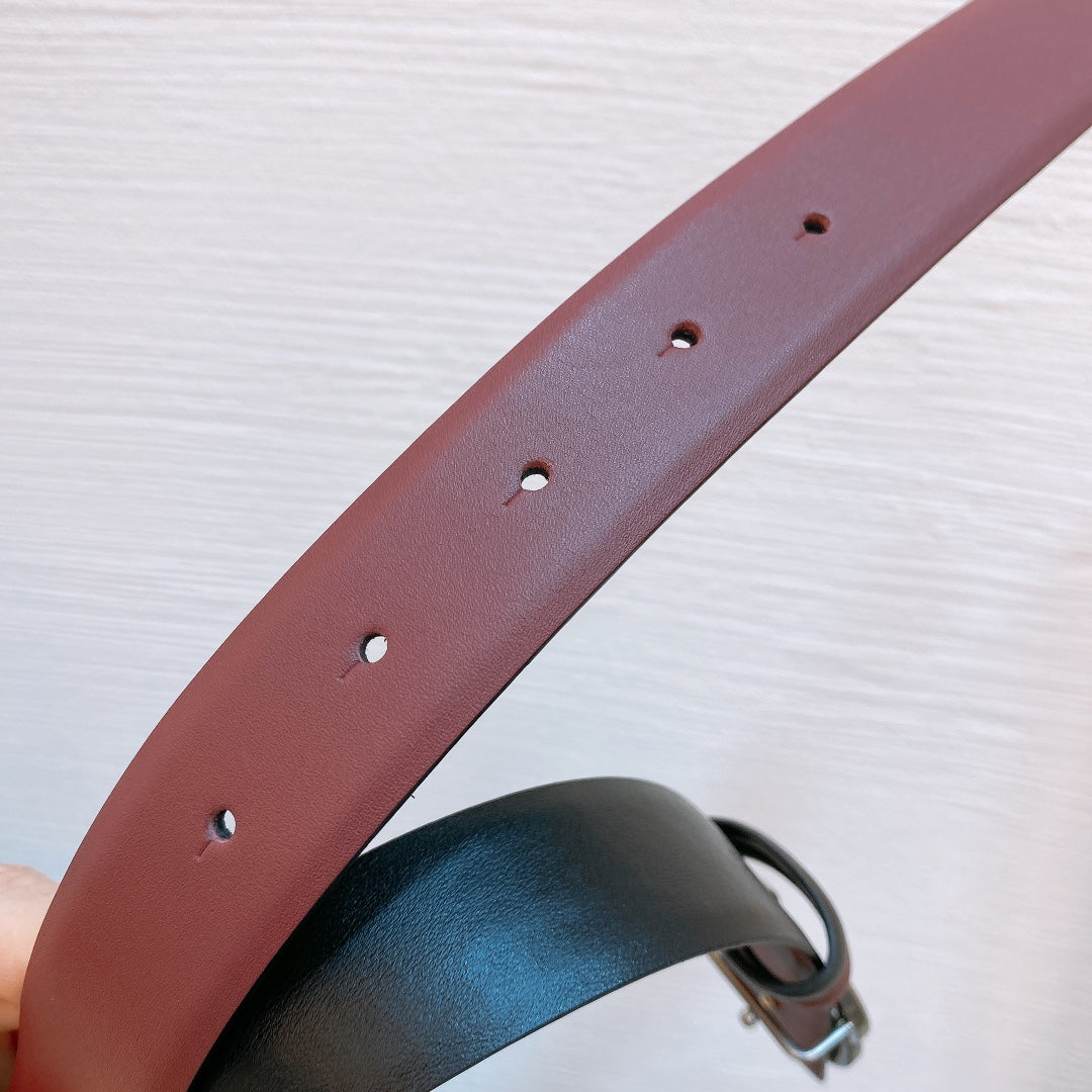 CC Women's Belt 3.0CM Black Red Sliver Buckle 176395