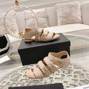 cc slingback sandal tripe strap beige canvas calfskin