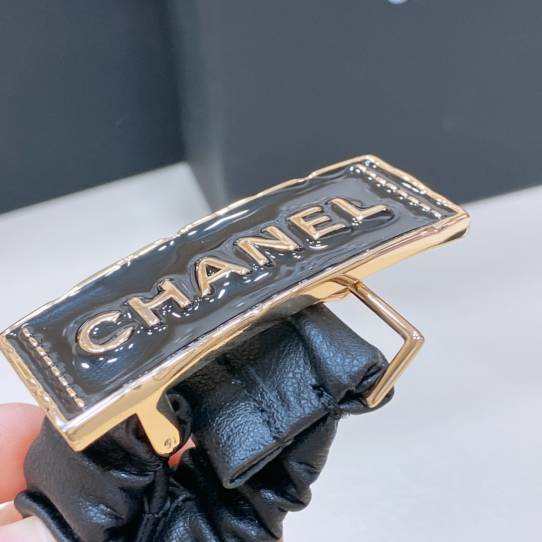 CC Women's Belt 2.0CM Black Calfskin Black Gold Buckle 195975