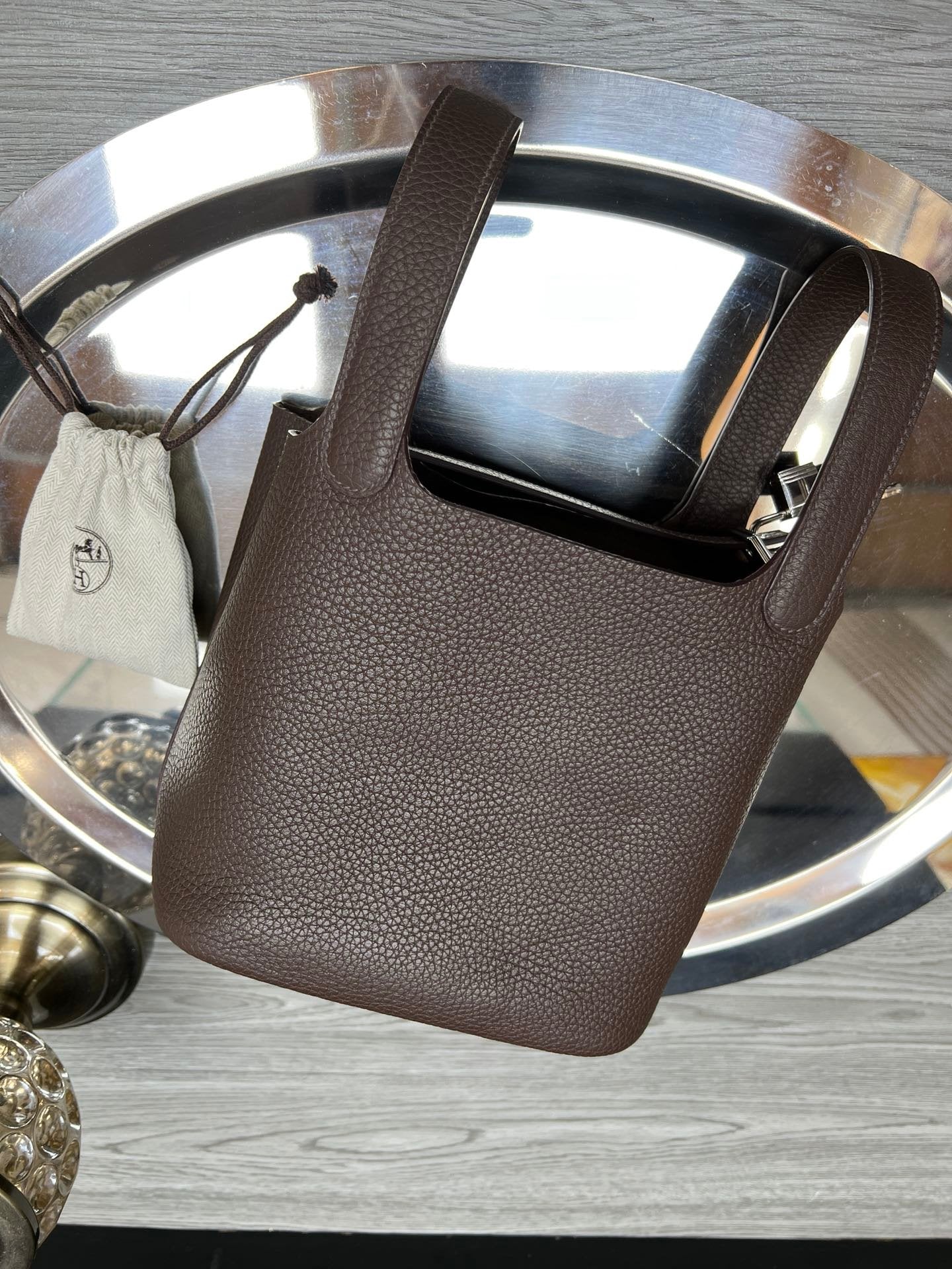 HM PICOTIN LOCK CHOCOLATE TOGO LEATHER