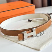 HM Silver Constance & Reverible Belt Brown White Leather 125375