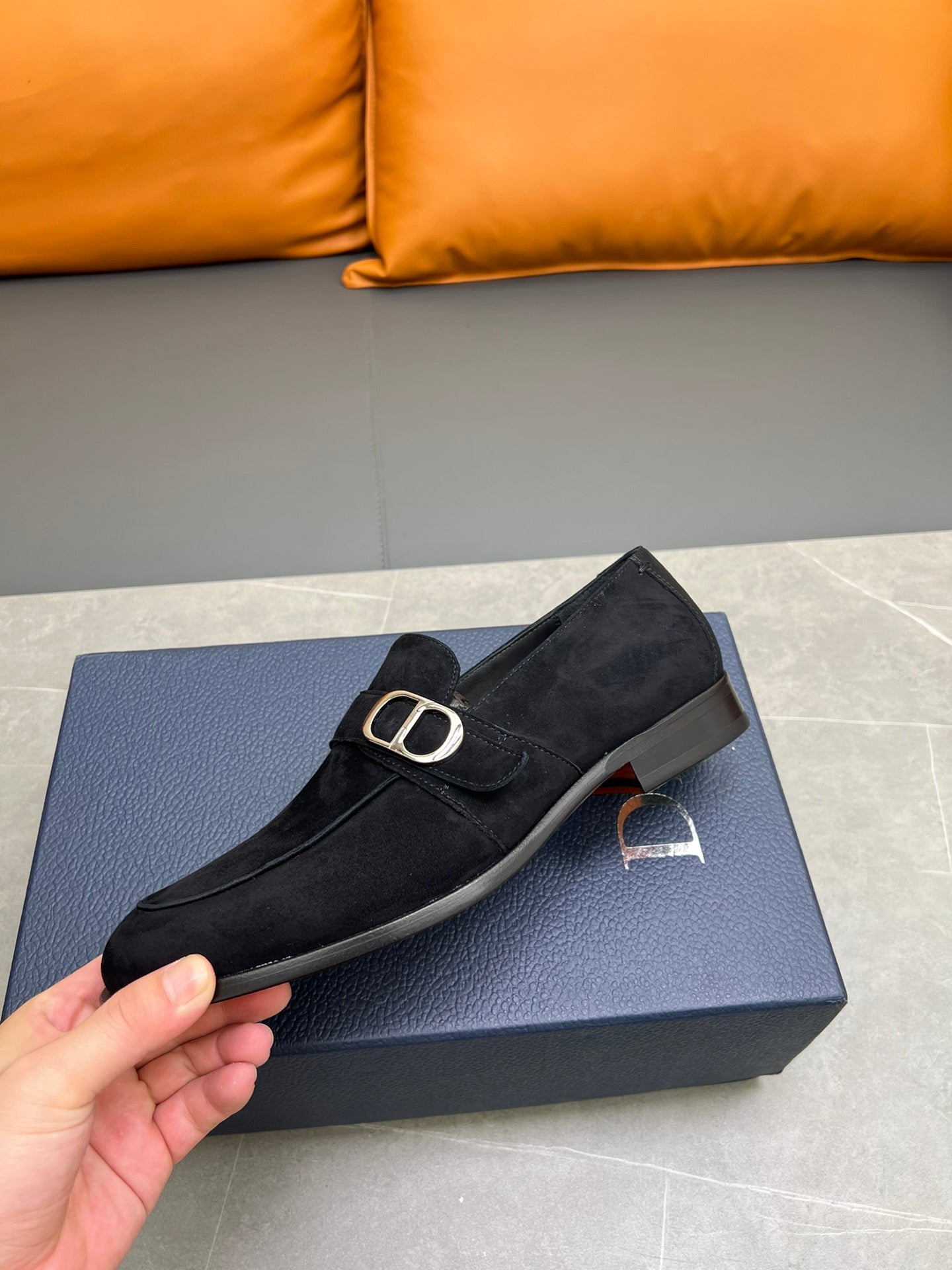 CD SYMBOL GRANVILLE EDGE BEADS LOAFER BLACK SUEDE