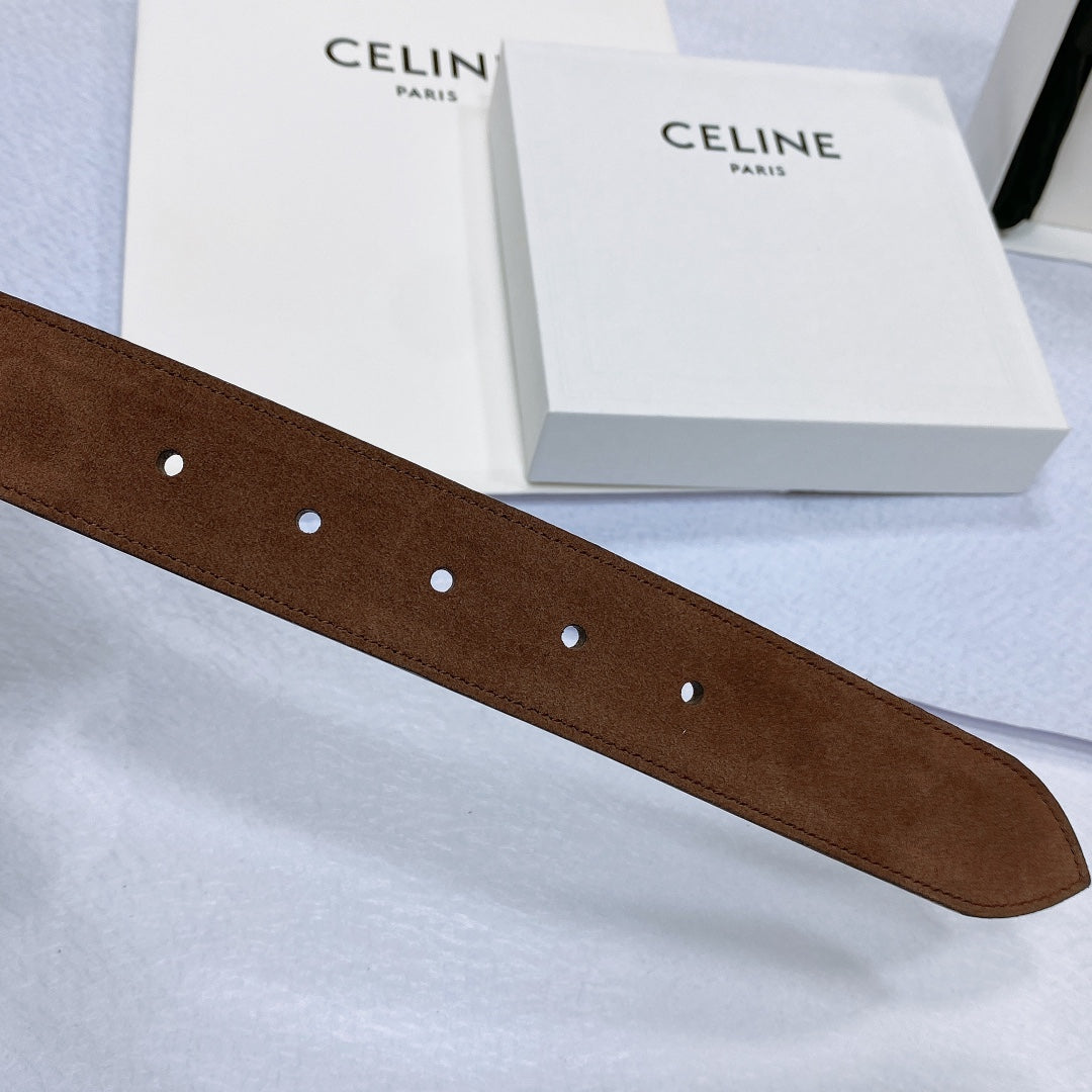 CL LARGE 35 MM BELT IN CHOCOLATE BROWN SUEDE GOLD HARDWARE