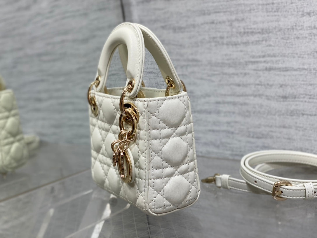 micro lady white lambskin ghw