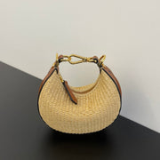 FENDIGRAPHY MINI 16 IN BEIGE STRAW AND BROWN CALFSKIN TRIM GOLD HARDWARE
