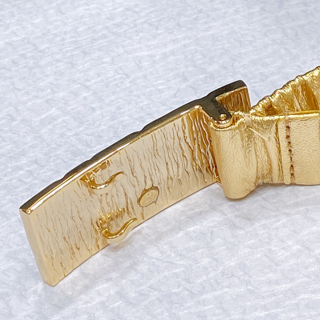 CC Women's Belt 3.0CM Gold Metallic Calfskin Black Gold Buckle 195971