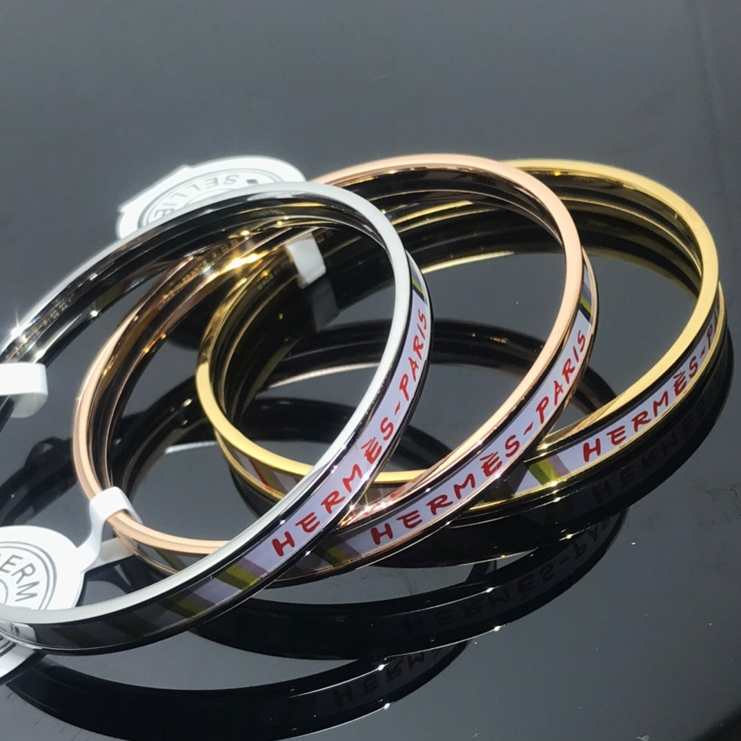 H Enamel Bangle White Green Bracelet