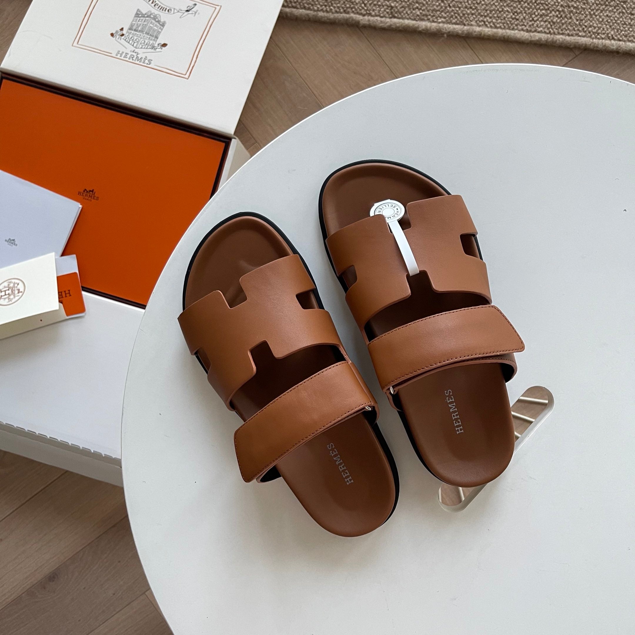 HM Men's Chypre Slide Brown Calfskin 538602