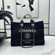 CC Deauville Tweed Bag Black Leather Silver Hardware 22