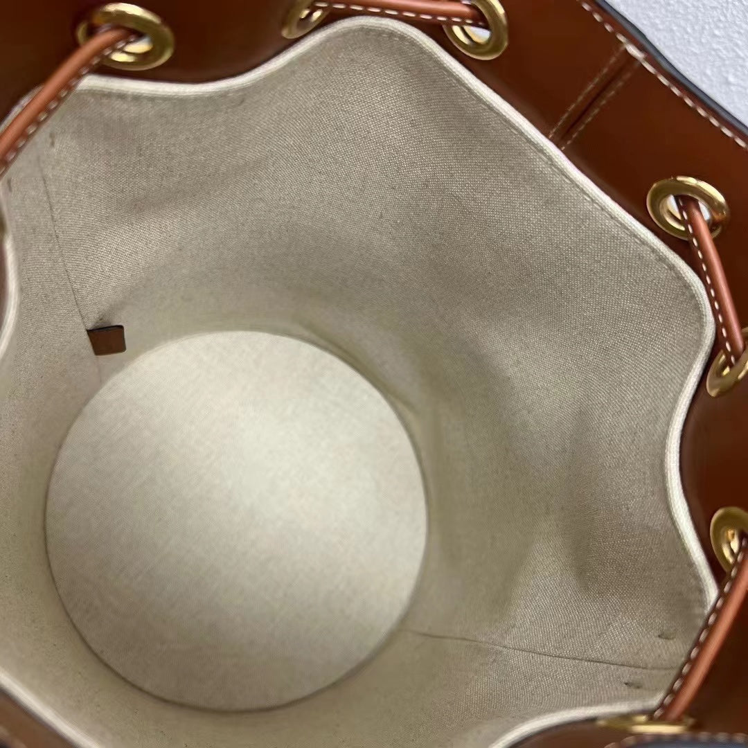 Celine 2026 Drawstring Cabas Marin Bag 26cm Natural Tan Textile Calfskin