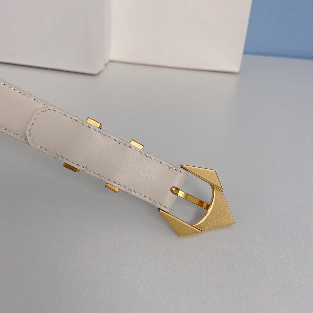 Medium Spike Belt 25mm White Calfskin Loop Gold Gold Finishing