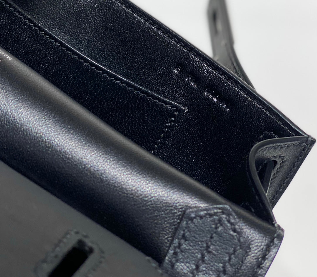 KELLY 23CM JYPSIERE BLACK LEATHER CROSSBODY BAG SHW