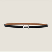 HM FOCUS BUCKLE & REVERSIBLE TAWNY BROWN AND BLACK LEATHER STRAP 13MM SILVER HARDWARE