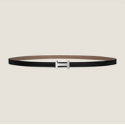 HM FOCUS BUCKLE & REVERSIBLE KHAKI BROWN AND BLACK LEATHER STRAP 13MM SILVER HARDWARE