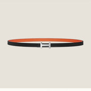 HM FOCUS BUCKLE & REVERSIBLE ORANGE AND BLACK LEATHER STRAP 13MM SILVER HARDWARE