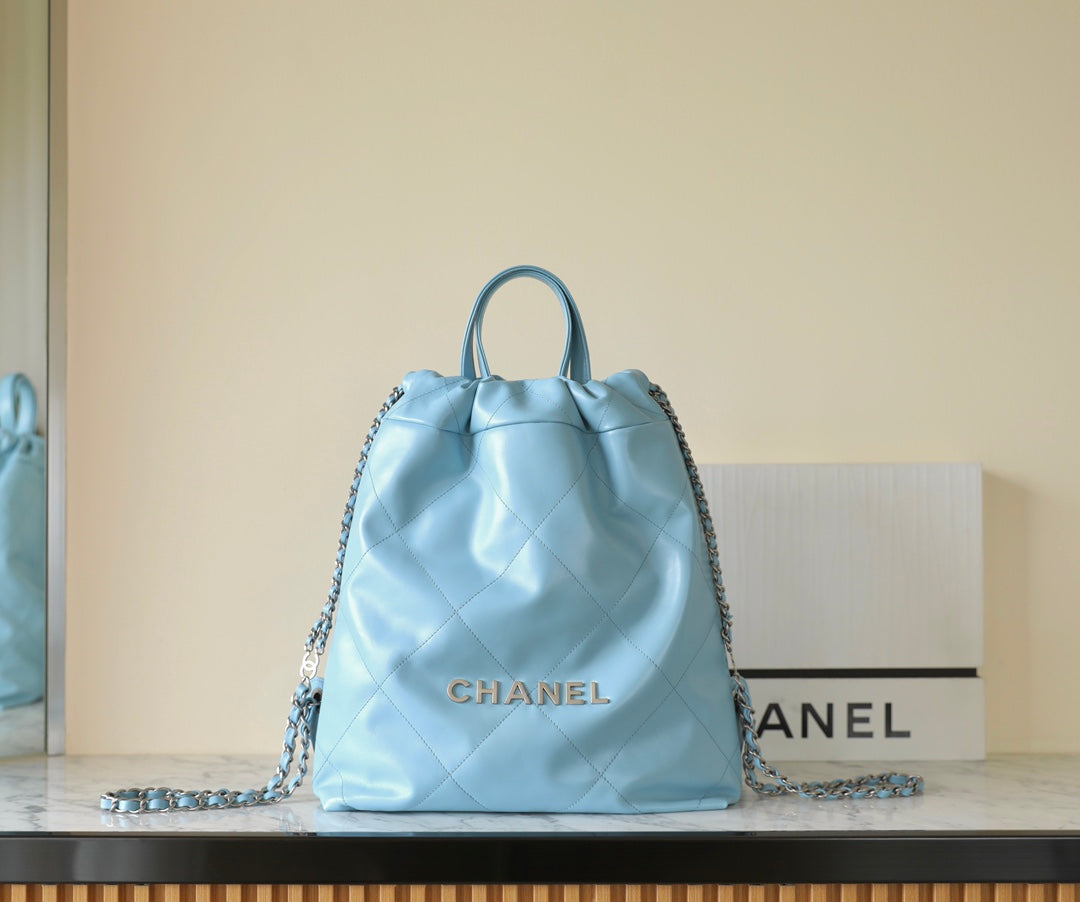 CC 2025 Backpack 34cm Light Blue Soft Calfskin 291407