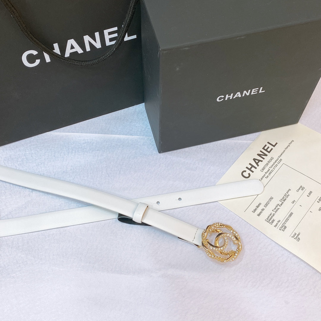 Chanel 2026 CC Rhinestone Twisted Belt 20mm Calfskin